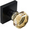 SNBTLA Champagne Gold Glass Passage Door Knob – Non-Locking Interior Crystal Handle with Matte Black Square Rosette – Elegant Octagonal Style for Hallway, Closet, Kids Room