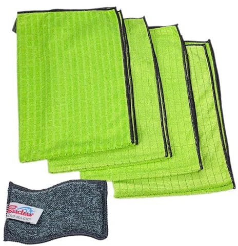 Pastaclean® 4er Set Geschirrtücher Maxi (Limette) Extrem saugstarke Geschirrhandtücher, Premium Küchentücher, 4X Geschirrtücher + 1x Spülschwamm