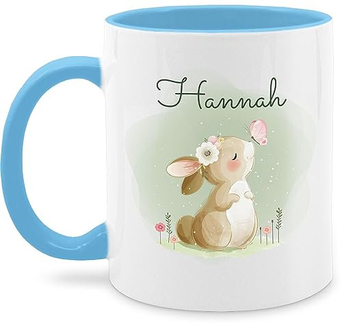 Tasse Tassen 325ml - Süßer Hase mit Name personalisiert I Hasen Geschenk Bunny I Rabbit I Kaninchen - 325 ml - Hellblau - süße osterbecher hasenmotiv ostern tasse. personalisierte kinder