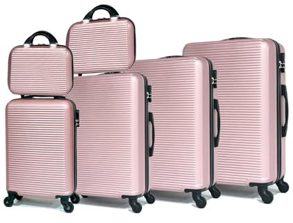 CELIMS - 6-teiliges Koffer Kofferset | Groß 23kg + Mittelgroßer + Kabine + Handgepäck 18 + 2X Kosmetikkoffer | Reisekoffer ABS Leicht | KofferKofferset 4 + 2 | Roségold