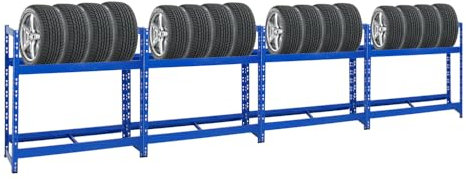 PROREGAL Mega Deal | 4X Reifenregal Tiger | HxBxT 100x110x35 cm | 150kg Fachlast | bis zu 16 Reifen | mit Ebenen | Blau