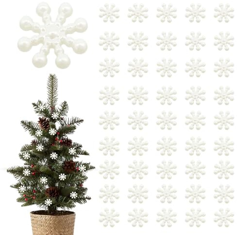 SKHAOVS 200 Stück Weiße Harz Schneeflocken Ornamente Schneeflocken für Weihnachtsbaum DIY Basteln Winter Party Geburtstag Scrapbooking Harz Handwerk Neujahr Dekoration