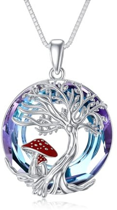 enjoylifecreative Arbre de vie champignon cristal collier en argent sterling 925 arbre de vie mouche agaric pendentif chaîne champignon bijoux cadeau pour femmes filles