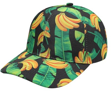 ZLYC Modische Baseballkappe für Damen, Blumendruck, Hawaii, verstellbar, Snapback, Banana Black