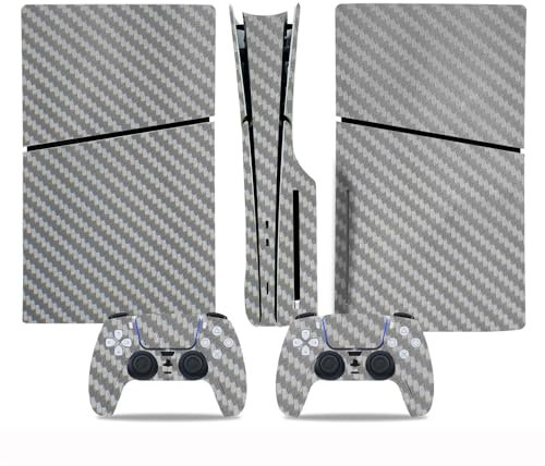 Faceplate Sticker for PS5 Slim Console, Disk Edition Carbon Fiber Skin Cover Full Set Skin Sticker Sticker Host Center (Silver)