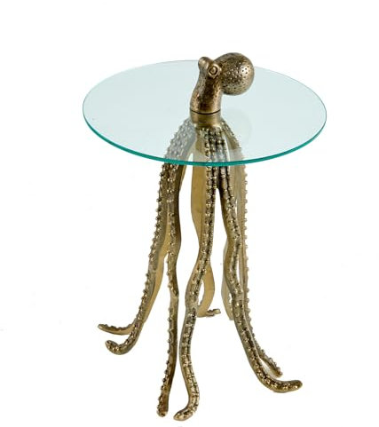 Riess Ambiente Runder Beistelltisch Wildlife Octopus 70cm Messing Gold Metall Glas Skulptur Handmade Couchtisch Nachttisch Glastisch Tisch Metalltisch