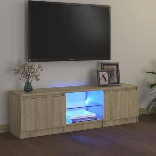 TV-Schrank mit LED-Leuchten,Aufbewahrungsschränke,Besteck Schränke,Vitrinenschränke,Medien Schränke,Konsolenschränke,Flaches Kabinett,für Wohnzimmer,Eingangshalle, Sonoma-Eiche 120x30x35,5 cm