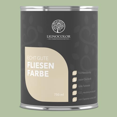 Lignocolor Fliesenfarbe matt | hochbeständige Farbe für Wand- & Bodenfliesen (Aloe matt, 750 ml) | hochdeckend für den Innenbereich