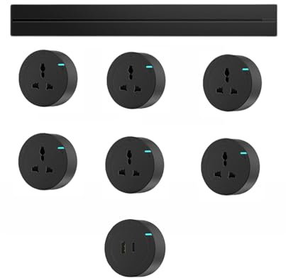 Regleta montada en la pared de 8000W con módulos de enchufe extraíbles deslizantes para el hogar u oficina moderna, regleta de aluminio,Black-80cm