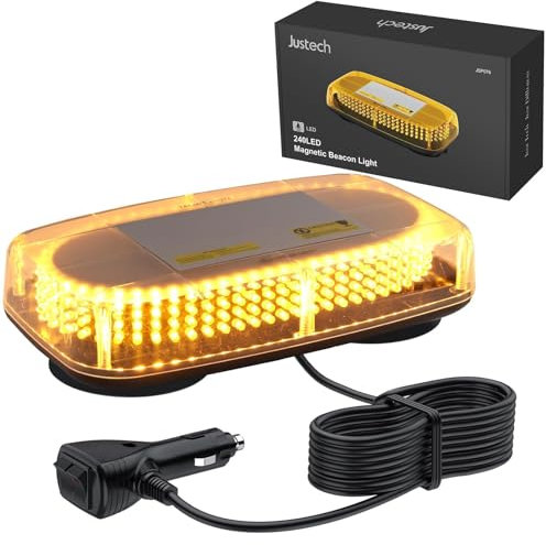 Justech 240LEDs 35W Warnleuchte Warnlicht Warnblinkleuchte 15 Modi Notfall-Blinkleucht 12V/24V Blitzlicht Rundumleuchte Notlicht für LKW Auto Fahrzeug Traktor Anhänger mit 5M Netzkabel Steuerschalter