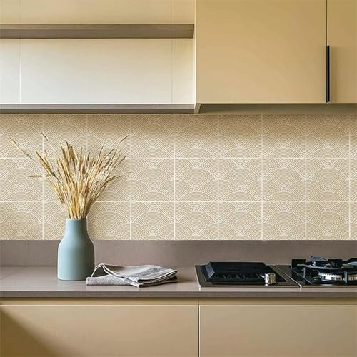 Fliesenaufkleber Beige Streifen Küchenrückwand,Wasserdicht Ölfest ​Klebefliesen Küche Fliesenaufkleber Bad,Fliesenfolie 3D Wandpaneele Selbstklebend 10 PC(15x15cm)