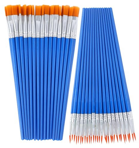 Small Bulk 60Pcs Flat Tip Round Acrylic Paint Brushes Craft Set for Acrylic, Watercolor, Canvas, Face Painting