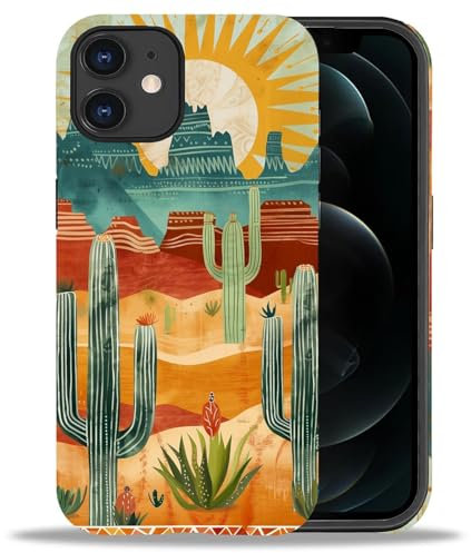 Bvkilrvc Compatible with iPhone 11 Case, Desert Cactus Boho Pattern Print Phone Case Funny Liquid Silicone Case Impact Resistant Anti-Scratch Shockproof Protective Cover