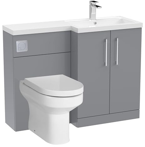 Balterley Vanity Unit with Basin, WC Unit with Toilet Pan, Seat, Cistern, Floor Standing 2 Door Soft Close Vanity, Toilet Pan with Soft Close Seat, Right Hand Bathroom Sink Storage (Grey)