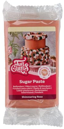 FunCakes Sugar Paste Rollfondant, Shimmering Rose, 250 g | Fondant, einfach zu verwenden, glatt, flexibel, weich und geschmeidig, perfekt zum Verzieren von Torten