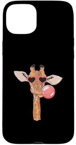 Hülle für iPhone 15 Plus Niedliche Giraffe mit Brille und rosa Kaugummi, Afrika