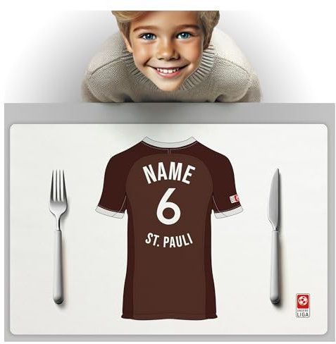 ST. Pauli Fanartikel Tischset PERSONALISIERTES Geschenk, passend für ST. Pauli Fans, Geschenk Jungen, Fussball Männergeschenke St. Pauli Trikot Geburtstag Weihnachten Platz-Set TS24DEDE
