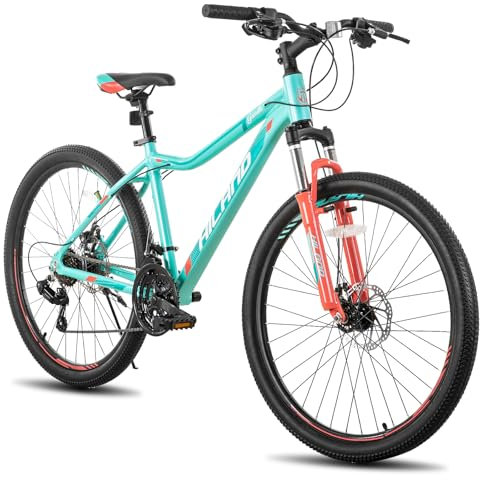 Hiland 27.5 Inch Mountain Bike for Women Girl, 21 Speed Aluminum Frame MTB with Lock-Out Suspension Fork, Adult Ladies Womens Bike Mens Bicycle, Mint Green