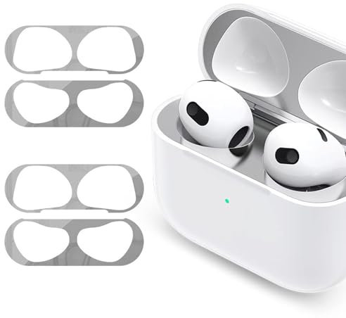 RYMAUP 2 Sets Staubschutzaufkleber Kompatibel mit AirPods Pro 4 (2024) Hülle, Metall Staubschutzaufkleber Ultradünne Folie, Abdeckung Staubschutz Kabelloses Ladecase