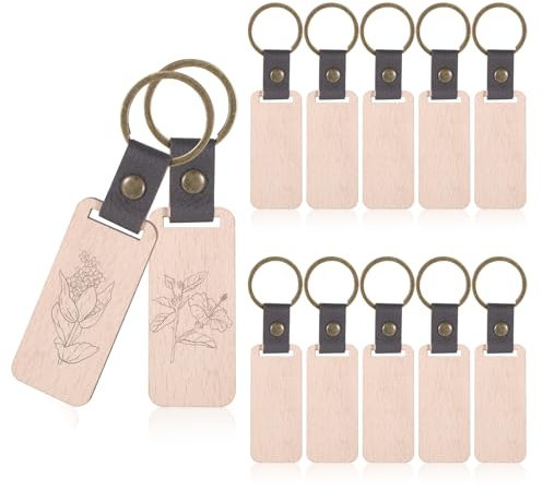 Giantree 12 Stück Schlüsselanhänger Rohling, Schlüsselanhänger Holz, Wooden Keychain Blanko Schlüsselanhänger zum Bemalen und Lasergravur für DIY Malerei Basteln Dekoration Geschenke Schlüsselbund