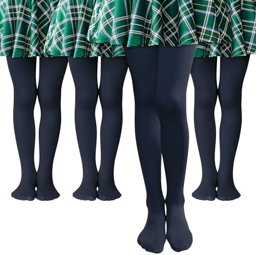 MK MATT KEELY 4 Paires Collant Fille Collant Opaque Marine Enfant Fille Collant Danse Classique Legging Ballet 80 Deniers,6 7 8 Ans