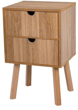 POSNORD Nachttisch mit Zwei Eichenfarben Schubladen, Nachtschrank, MDF und Buchenholz, Mit Stauraum, Laminiert Körper, Ideal für Schlafzimmer, 34,5x30x55,5 cm, Eichemuster