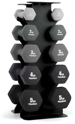 PhysKcal 30kg All Black Hanteln Satz von 5 Paaren mit Lagerung Rack
