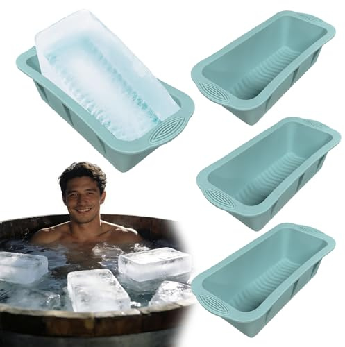 QQdou Large Ice Cube Tray, 4 Pcs Silicone Ice Cube Moulds, Big Square Ice Bath Cubes, Easy-Release Reusable Giant Trays Making, for Freezer Containers Ice Bath Cold Plunge Tub(Nordic Blue)