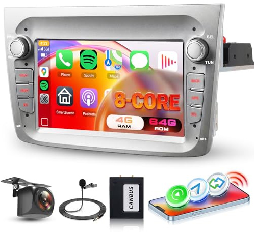 8 Core 4G+64G Car Radio Stereo for Alfa Romeo Mito 2008-2016 5GWifi | Hodozzy 7 IPS Touchscreen Radio with Wireless CarPlay Android Auto Bluetooth 5.0 FM/RDS GPS SWC Reverse Camera