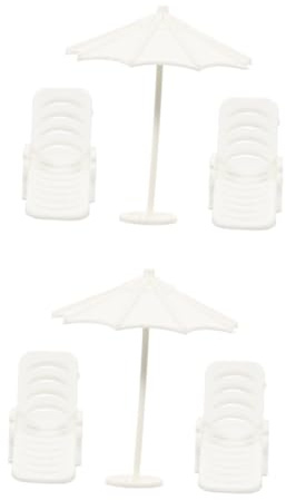 Toddmomy 2 Sets Miniature Beach Umbrella Deck Chair Umbrella Beach Accessories Table Material for Doll House