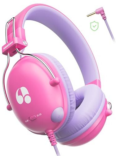 awatrue Kinder Kopfhörer, Kopfhörer Kinder mit Kabel, 74/85dB Lautstärkegrenze, Stereo Sound, HD-Ton, Faltbare Over Ear Kinderkopfhörer für Schule/Tablet/PC (Rosa Violett)