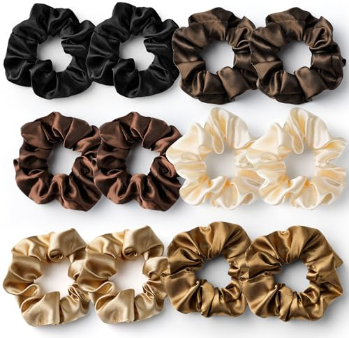 12 Pezzi Scrunchies per Capelli, Scrunchies in Seta per Donne e Ragazze, Accessori per Capelli in Chiffon, Elastici per Capelli in Morbido Raso per Ricci e Lisci