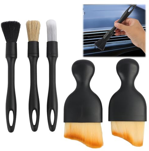 Riybyds 5 Pièces Brosses de Nettoyage pour Détails Auto, Spazzole pour Intérieur de Voiture, Moto, Jantes en Alliage, Meubles - Brosses Douces Anti-Rayures pour Élimination de la Poussière