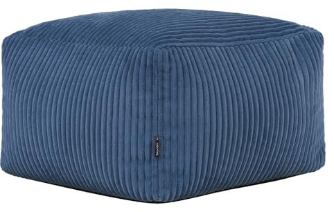 Icon Amara Kleiner Cord Sitzsack Hocker mit Füllung, Blau | In Deutschland Hergestellt, Sitzsack Pouf Hocker, Flauschiger Cordstoff, Fußhocker für das Wohnzimmer und Schlafzimmer