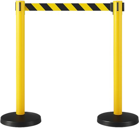 Retractable 3m Belt Barriers Twin Pack - Heavy-Duty Steel Stanchion for Queue & Crowd Control - Freestanding Durable Retractable Safety Barrier (Yellow Post, Black & Yellow Belt)