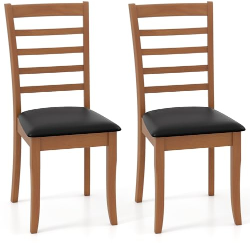 COSTWAY Esszimmerstühle 2er Set, Küchenstühle Holz, Esstisch Stühle mit gepolsterter Sitz, Holzstühle bis 150 kg belastbar, für Esszimmer, Küche (Schwarz)