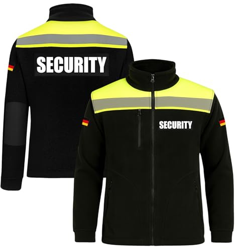 Security Sicherheitsdienst Fleecejacke Herren, reflektierend, mit Aufdruck | Dickes, antipilling Fleece, Sicherheitsjacke, Reflexdruck, Wach- & Objektschutz, Varianten mit Signalgelb & Reflexstreifen