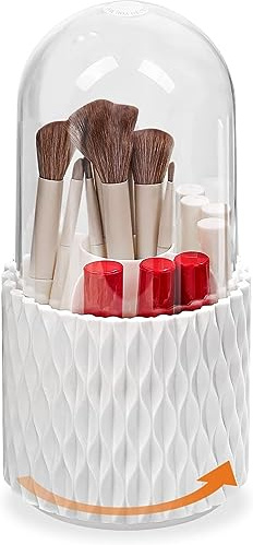 Withosent Porta Pennelli Make Up con Coperchio, 360° Rotante Organizzatore di Cosmetici con 5 Scomparti, Scaffale Organizer Trucchi per Pennelli Trucco, Ombre, Rossetti