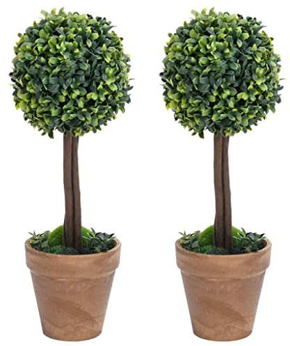 Mokuyary Künstliche Buchsbäume 2er Set mit Topf Kugelform Grün 41 cm Kunstpflanze, Künstliche Pflanze Buchsbaum Kugel für Haus Wohnzimmer Schlafzimmer Büro Garten Hochzeit Deko