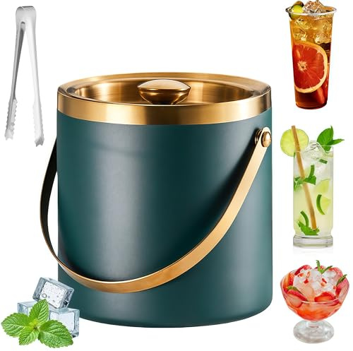 2L Insulated Ice Bucket with Lid – Double-Walled Stainless Steel, Vacuum-Sealed for Cocktails, Beer & Champagne – Ideal for Home Bars, Pubs, BBQs & Picnics (Green)