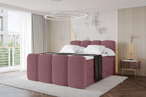 ALTDECOR Boxspringbett mit Matratze und Lattenrost, Topper, Fußteil,Polsterbett mit Bettkasten, Bett mit Stauraum H3- und H4- Matratze, Doppelbett - NINA-Z King - 140x200 Altrosa Aragon