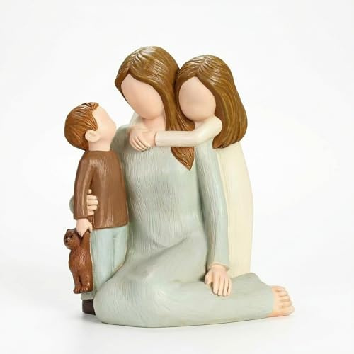 HQAYHSZD Mother Daughter Son Figurine, hand-carved and painted, hand-painted warm family sculptures of a mother, son, and daughter, perfect as, birthday gifts.
