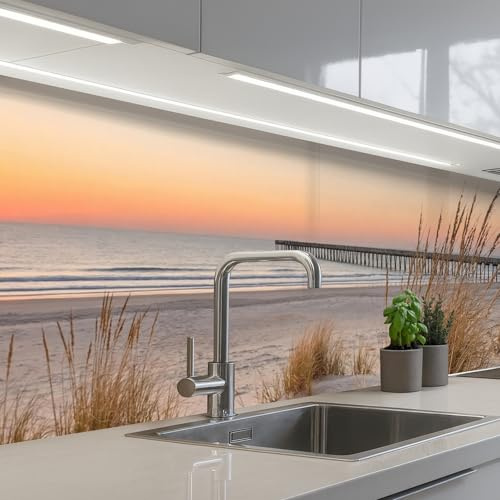 KitchenYeah© Küchenrückwand Selbstklebend Küchenspritzschutz Rückwand | 60x250 cm - Wandschutz Ohne Bohren Spritzschutz Wand Wandverkleidung Pier - Sonnenuntergang - Strand