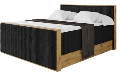 ALTDECOR Boxspringbett mit Matratze und Lattenrost, Topper, Fußteil,Polsterbett mit Bettkasten, Bett mit Stauraum H3- und H4- Matratze, Doppelbett, Springboxbett - LOLLI9-Z King Schwarz 140x200
