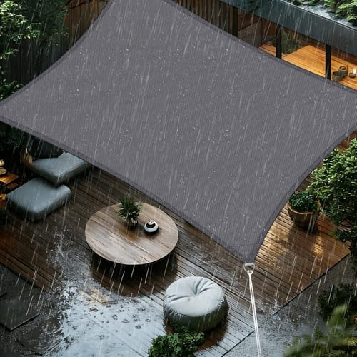 Sonnensegel 4x7m Rechteckig Wasserdicht Segeltuch Sonnenschutz Windschutz PES Polyester 98% UV-Schutz für Balkon Terrasse Garten Schwimmbad, Grau