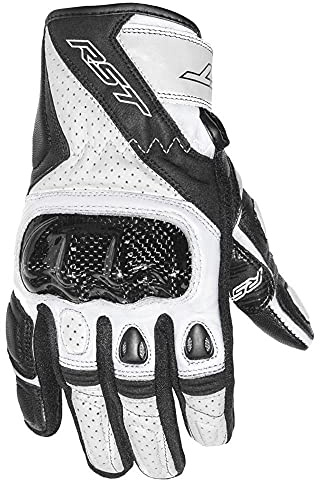 RST 2123 Stunt III CE Men's Short Sports Leather Motorcycle Gloves - White M