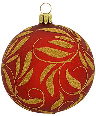 Jingle Bells Lauscha Christbaumkugel Barock rot/Gold 8cm 4 Stück per Box