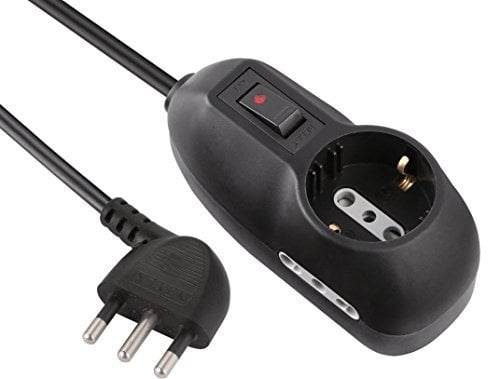 Electraline 62043 Multipresa, 3 Posti, 1 Schuko, 2 Bivalenti 10/16A, Cavo 3 m, Spina Piccola 10A, Nero, 3m