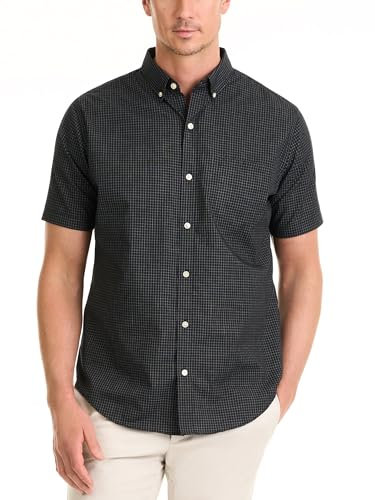 Van Heusen Men's Wrinkle Free Short Sleeve Button Down Check Shirt, Black Minicheck, XXL