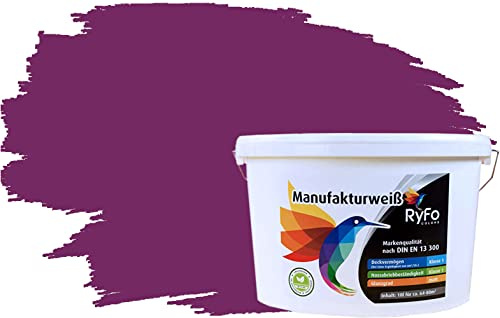 RyFo Colors Bunte Wandfarbe Manufakturweiß Aubergine 10l - weitere Violett Farbtöne und Größen erhältlich, Deckkraft Klasse 1, Nassabrieb Klasse 1